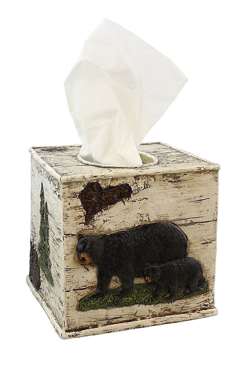 Marco Black Bear on Birch Bathroom Accessories (Tissue Box Cover) - Image 1